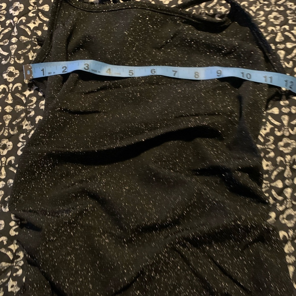 Black small bodycon mini dress with shimmery silver specs open lace up back - Picture 6 of 7